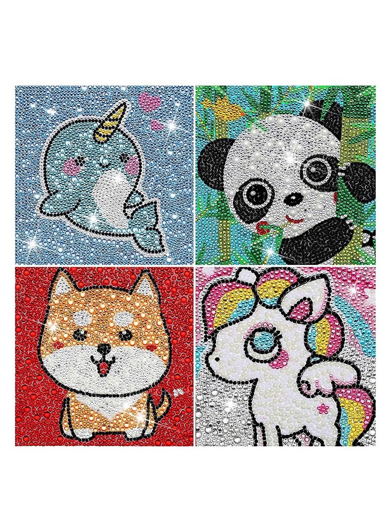 Cute 5D Diamond Painting Kit for Kids 4 Pieces Full Drill DIY Rhinestone Art Set Perfect for Beginners and Ideal Home Office Wall Decor - Image 1