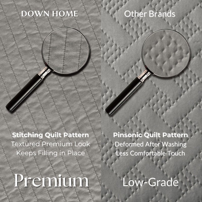 DOWN HOME Queen Quilt Bedding Set with Shams, Vintage Washed Soft Quilted Blanket Thin Comforter Lightweight Bedspread Coverlet Bed Cover, Brushed Microfiber Stripe Stitching, Ash Gray, 86"x90" - Image 3