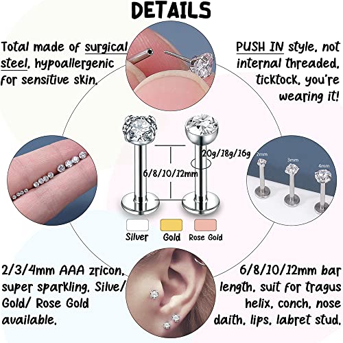 PunkTracker 16g/18g/20g Threadless Lip Rings Tragus Earrings Surgical Steel Helix Conch Cartilage Earrings Monroe Piercing Jewelry for Women Men Labret Studs - Image 2