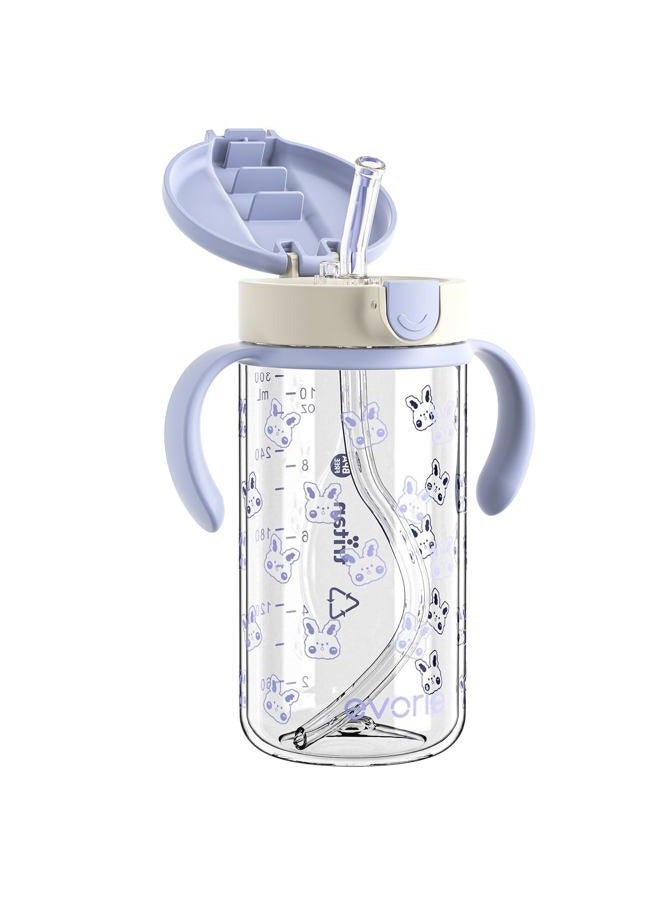 evorie Tritan Spill Proof Toddler Straw Sippy Cup, 10 oz for Baby and Toddlers 1-3 Years Old, No Spill Straw Water Bottle with Removable Handles, Ideal for School, BPA-Free, Blue Rabbit - Image 1