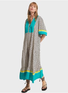 JUNE Balloon Sleeve V-Neck Button Detail Dress  - Image 4
