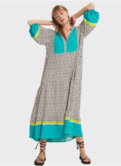 JUNE Balloon Sleeve V-Neck Button Detail Dress  - Image 5