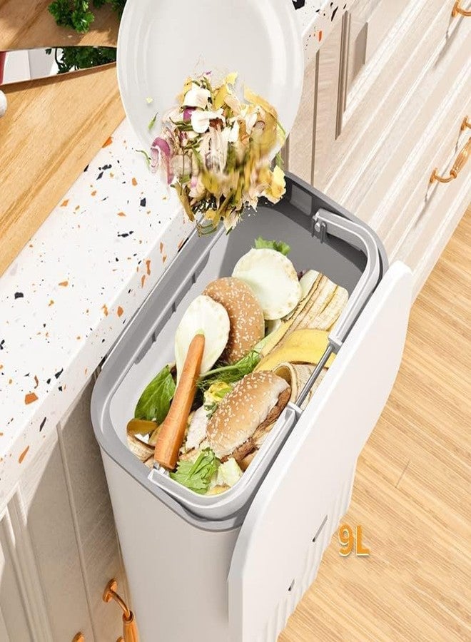 Zollyss Hanging Trash Can with Lid, Kitchen Garbage Bin Food Waste Container Kitchen Compost Bin Wall Mounted Trash Can for Kitchen, Cupboard, Bathroom, Bedroom, Office, Under Sink - White - Image 4