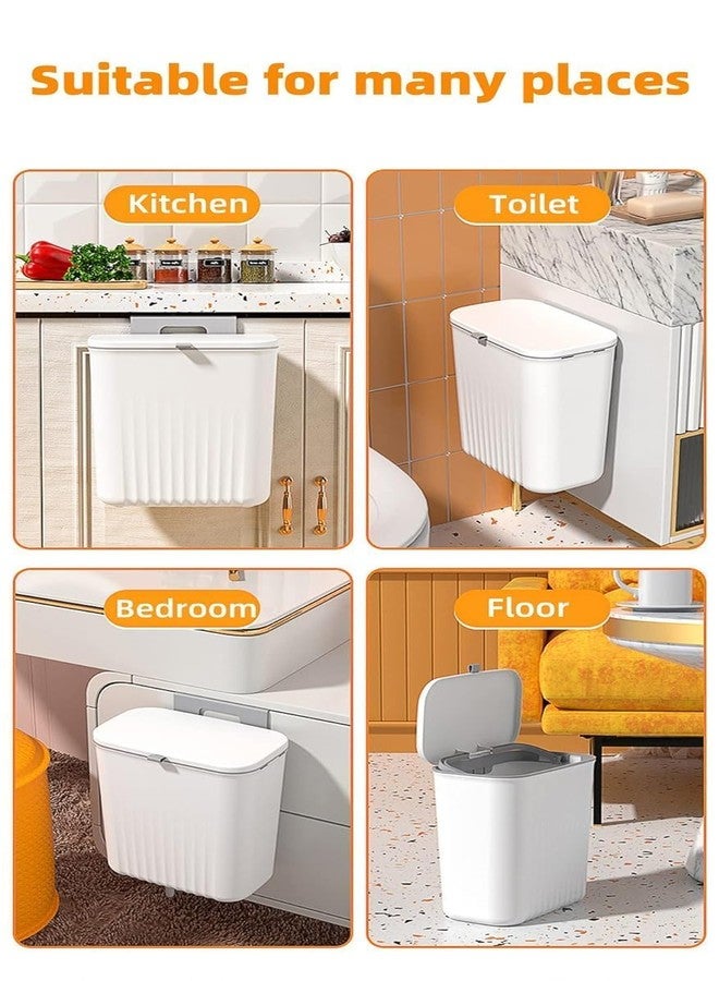 Zollyss Hanging Trash Can with Lid, Kitchen Garbage Bin Food Waste Container Kitchen Compost Bin Wall Mounted Trash Can for Kitchen, Cupboard, Bathroom, Bedroom, Office, Under Sink - White - Image 3