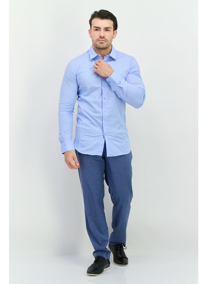 Sorbino - Men Stretch Long Sleeve Plain Casual Shirt, Light Blue - Image 1