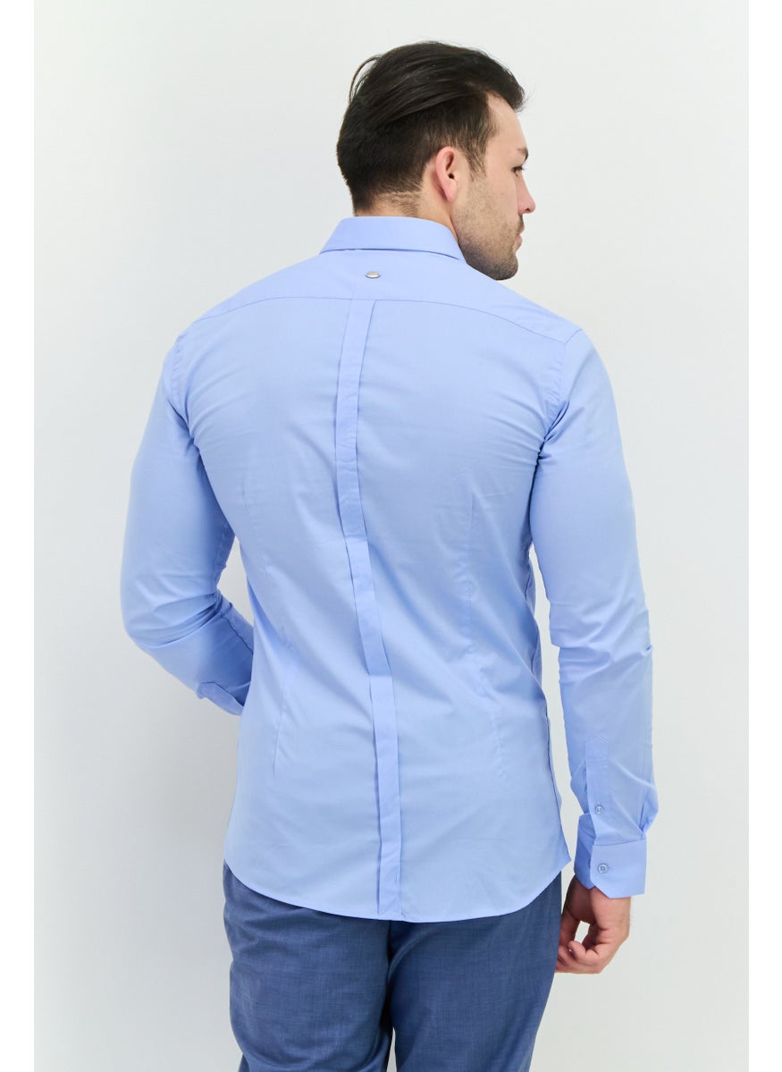 Sorbino - Men Stretch Long Sleeve Plain Casual Shirt, Light Blue - Image 1