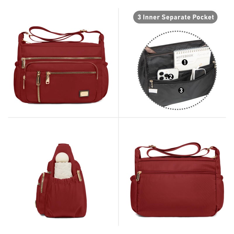 NPBAG Crossbody Bag for Women, Nylon Shoulder Purse Handbag Messenger Bag, Trendy Pocketbooks, Waterproof and Multi-Pockets (Red) - Image 3