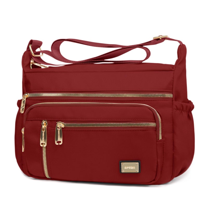 NPBAG Crossbody Bag for Women, Nylon Shoulder Purse Handbag Messenger Bag, Trendy Pocketbooks, Waterproof and Multi-Pockets (Red) - Image 1