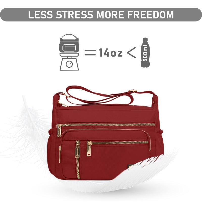 NPBAG Crossbody Bag for Women, Nylon Shoulder Purse Handbag Messenger Bag, Trendy Pocketbooks, Waterproof and Multi-Pockets (Red) - Image 5