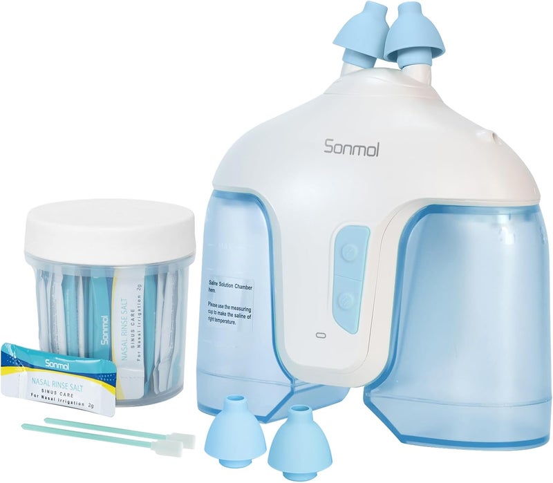Sonmol Nasal Irrigation System with 50 Salt Packets Blue Sinus Rinse Machine Nose Cleaner for Sinus Adult Nose Washer Nasal Rinsing Sinus Relief Machine - Image 1