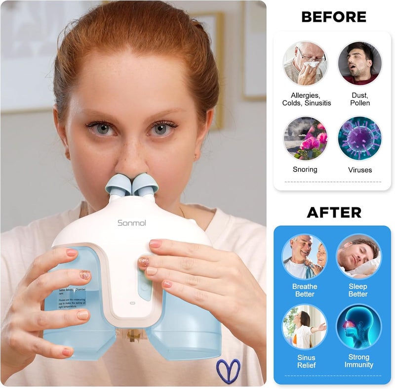 Sonmol Nasal Irrigation System with 50 Salt Packets Blue Sinus Rinse Machine Nose Cleaner for Sinus Adult Nose Washer Nasal Rinsing Sinus Relief Machine - Image 2