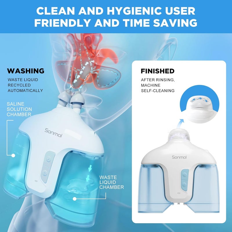 Sonmol Nasal Irrigation System with 50 Salt Packets Blue Sinus Rinse Machine Nose Cleaner for Sinus Adult Nose Washer Nasal Rinsing Sinus Relief Machine - Image 4