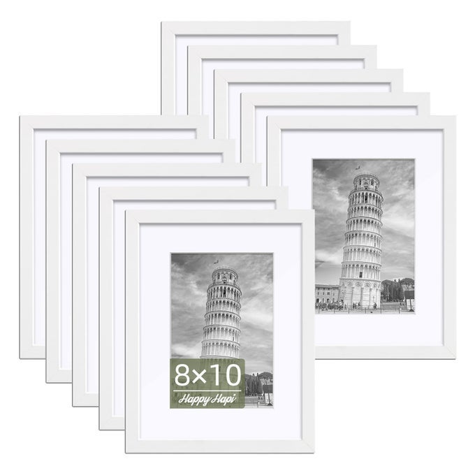 8X10 PICTURE FRAMES SET OF 10 5X7 WITH MAT OR 8X10 WITHOUT MAT TABLETOP OR WALL DISPLAY FOR PHOTOS PAINTINGS POSTERS ARTWORKWHITE