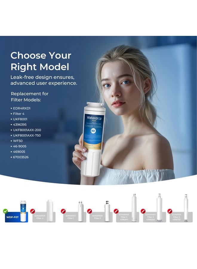 Waterdrop Plus UKF8001 NSF 401, 53 Certified Refrigerator Water Filter, 𝐑𝐞𝐝𝐮𝐜𝐞 𝐏𝐅𝐀𝐒, Replacement for Whirlpool® Everydrop® Filter 4, EDR4RXD1, Maytag UKF8001AXX, 4 Filters - Image 2