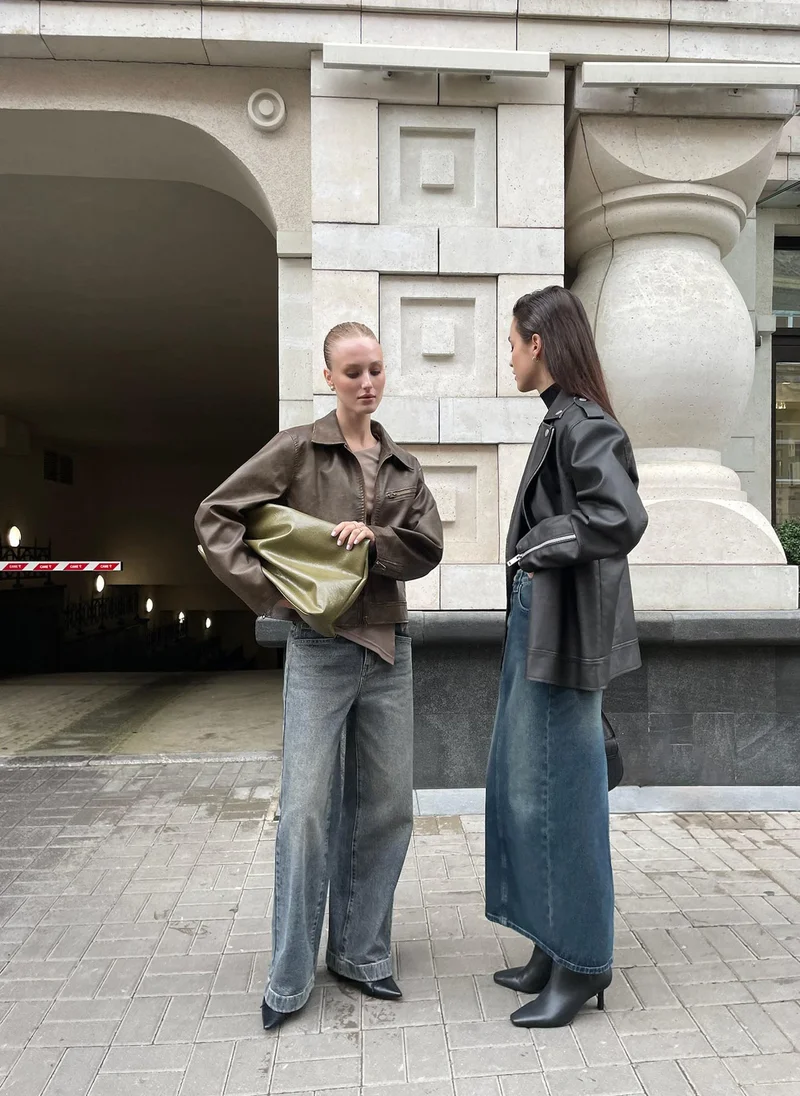 Lichi  Distressed denim maxi skirt for Women | Best Price UAE
