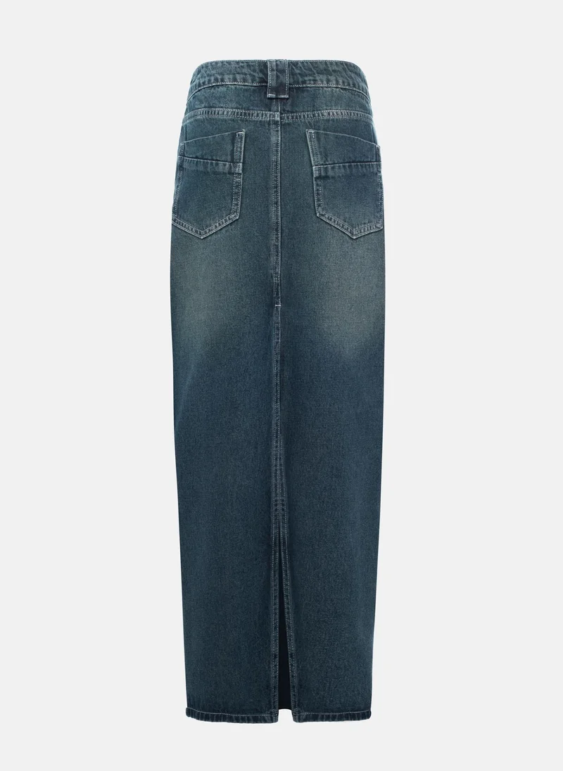Lichi  Distressed denim maxi skirt for Women | Best Price UAE