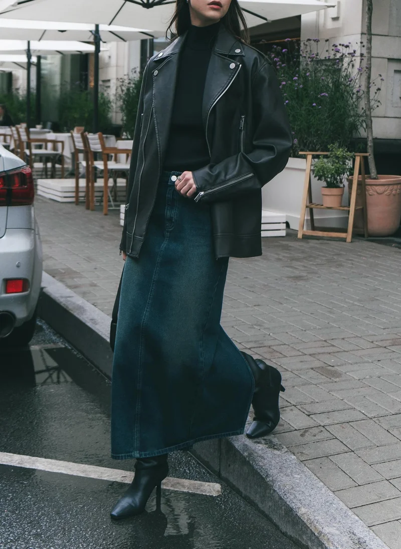 Lichi  Distressed denim maxi skirt for Women | Best Price UAE