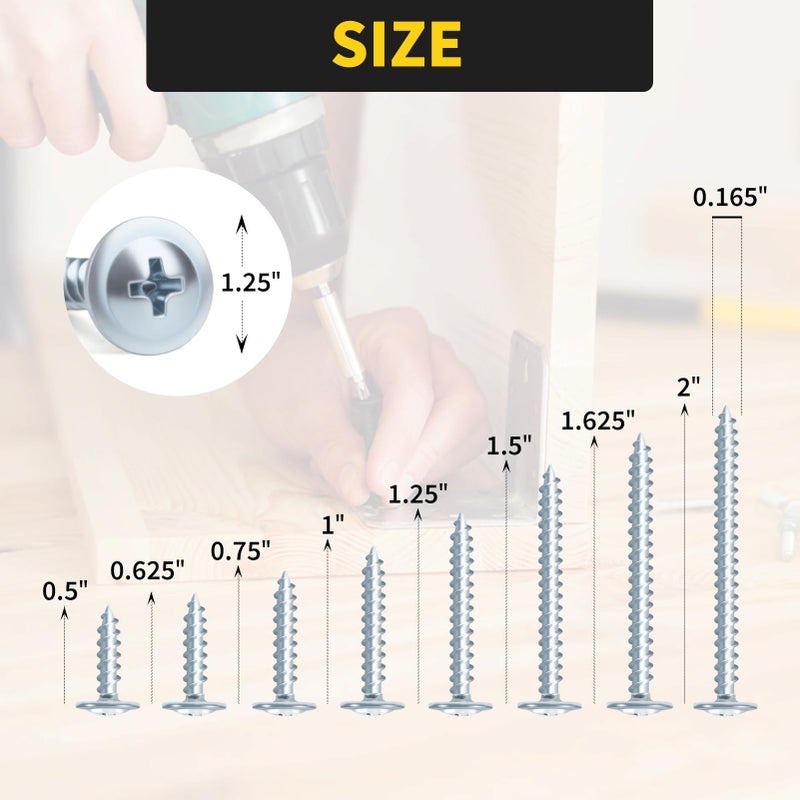 FIXLINK 220 PCS #8 Truss Head Zinc Wood Screws Assortment Kit,FIXLINK High Hardness Wood Screws Set, Phillips Drive Assorted Screws, Contain 8 Size (2â€,1-5/8â€,1-1/2â€,1-1/4â€,1â€,3/4â€,5/8â€,1/2â€), Zinc - Image 2