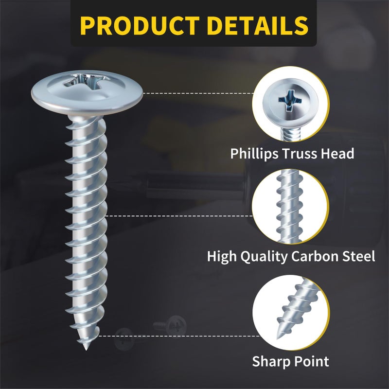 FIXLINK 220 PCS #8 Truss Head Zinc Wood Screws Assortment Kit,FIXLINK High Hardness Wood Screws Set, Phillips Drive Assorted Screws, Contain 8 Size (2â€,1-5/8â€,1-1/2â€,1-1/4â€,1â€,3/4â€,5/8â€,1/2â€), Zinc - Image 3