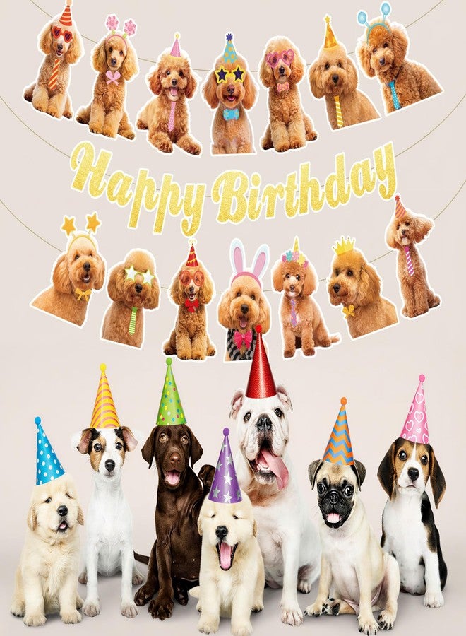 LUUFILx Dog Happy Birthday Banner, Golden Doodle Birthday Party Decorations Gold Glitter Puppy Birthday Banner Decorations for Pet Dog Theme Party Bunting Decoration Baby Shower Party Supplies - Image 3