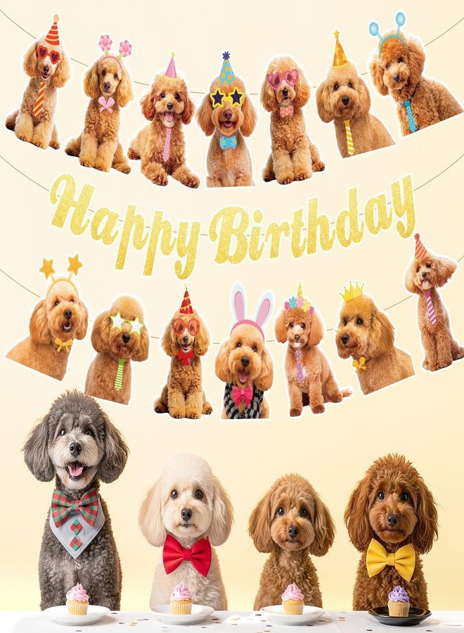 LUUFILx Dog Happy Birthday Banner, Golden Doodle Birthday Party Decorations Gold Glitter Puppy Birthday Banner Decorations for Pet Dog Theme Party Bunting Decoration Baby Shower Party Supplies - Image 2