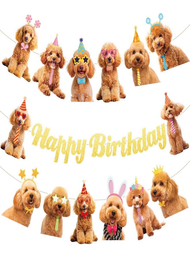 LUUFILx Dog Happy Birthday Banner, Golden Doodle Birthday Party Decorations Gold Glitter Puppy Birthday Banner Decorations for Pet Dog Theme Party Bunting Decoration Baby Shower Party Supplies - Image 1