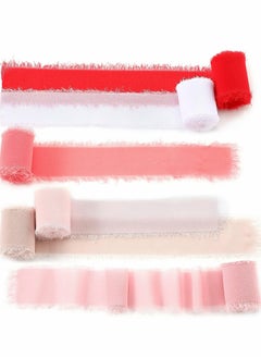 Excefore Handmade Fringe Chiffon Ribbon, 6 Rolls 3.8cm x 5 Yard(4.5m) Silk-Like Ribbon Colorful Rustic Set for Wedding Invitations, Bridal Bouquets, Gifts Wrapping, DIY Crafts(Nude Set)  - Image 1