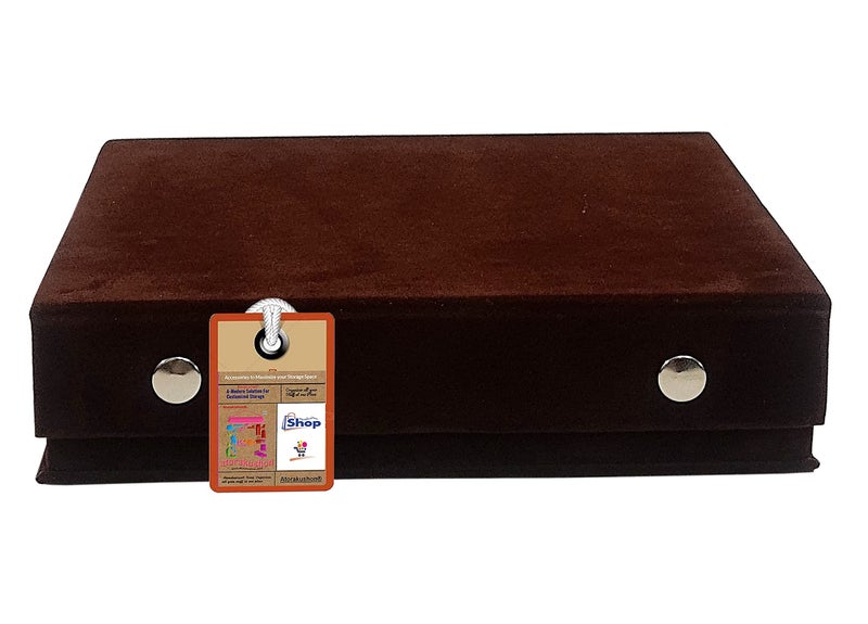 atorakushon Velvet Jewellery Box Organisers Jhumka Earrings Display Case Travel Locker Storage Studs Box Vanity for Women and Girls (Brown) - Image 4