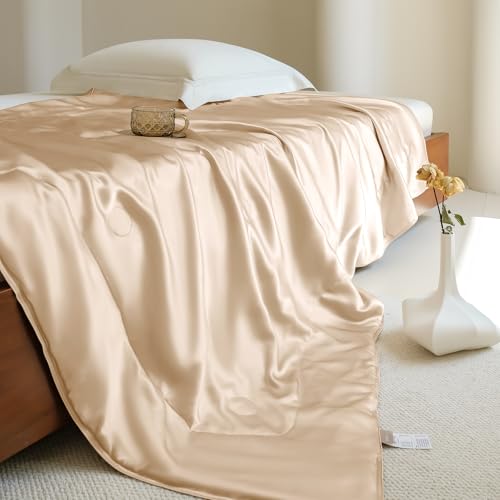 THXSILK Silk Blanket 100 Muberrry Silk Cooling Throw Soft and Lightweight Blanket for Bedroom Sofa Travel AllSeason Champagne 53x70 - Image 1
