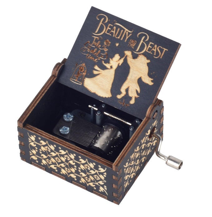 Beauty Music Box Beast 18 Note Mechanism Antique Carved Wooden Hand Crank Musical Box CraftsValentine Christmas Birthday Gift for Her Wife Girlfriend