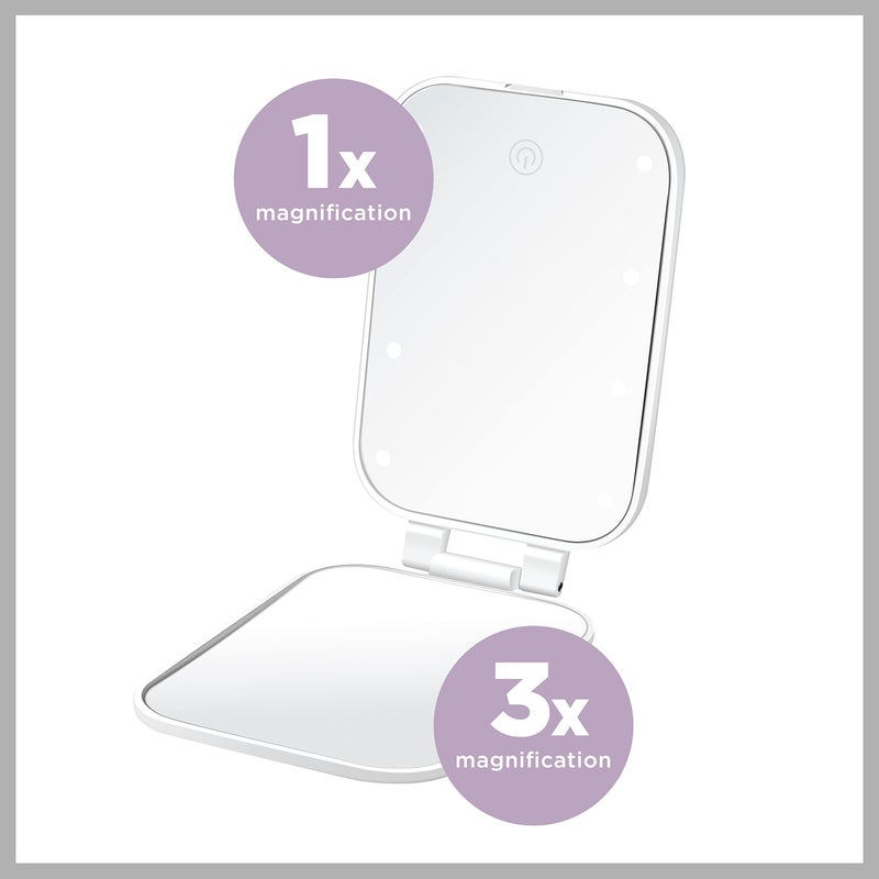 Conair Lighted Makeup Mirror  LED Vanity Mirror  1X/3X Magnifying Mirror  Compact Travel Mirror  Battery Operated in White - Image 3