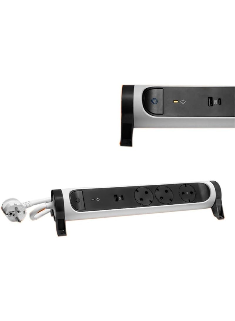 Legrand 3-Socket Power Strip with USB Ports, Black - Image 1