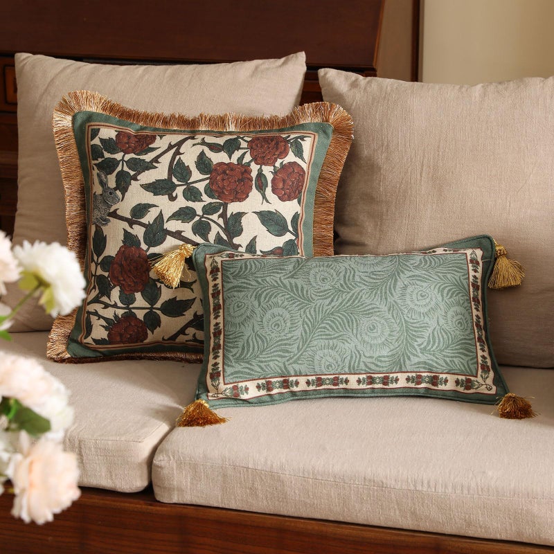 patdrea Designer Throw Pillow Covers Set of 2,French Elegant Green Linen with Curly Grass and Floral Pattern Pillow Covers,Decorative Lumbar Pillowcases Cushion for Bed Living Room Outdoor,12"x20" - Image 4