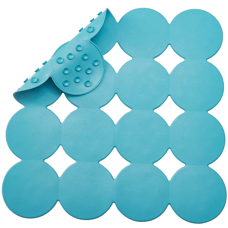 Webos Square Shower Mat Nonslip  Rubber Bathtub Mat with Suction Cups for Inside Shower Bathroom Floor Blue 21X21