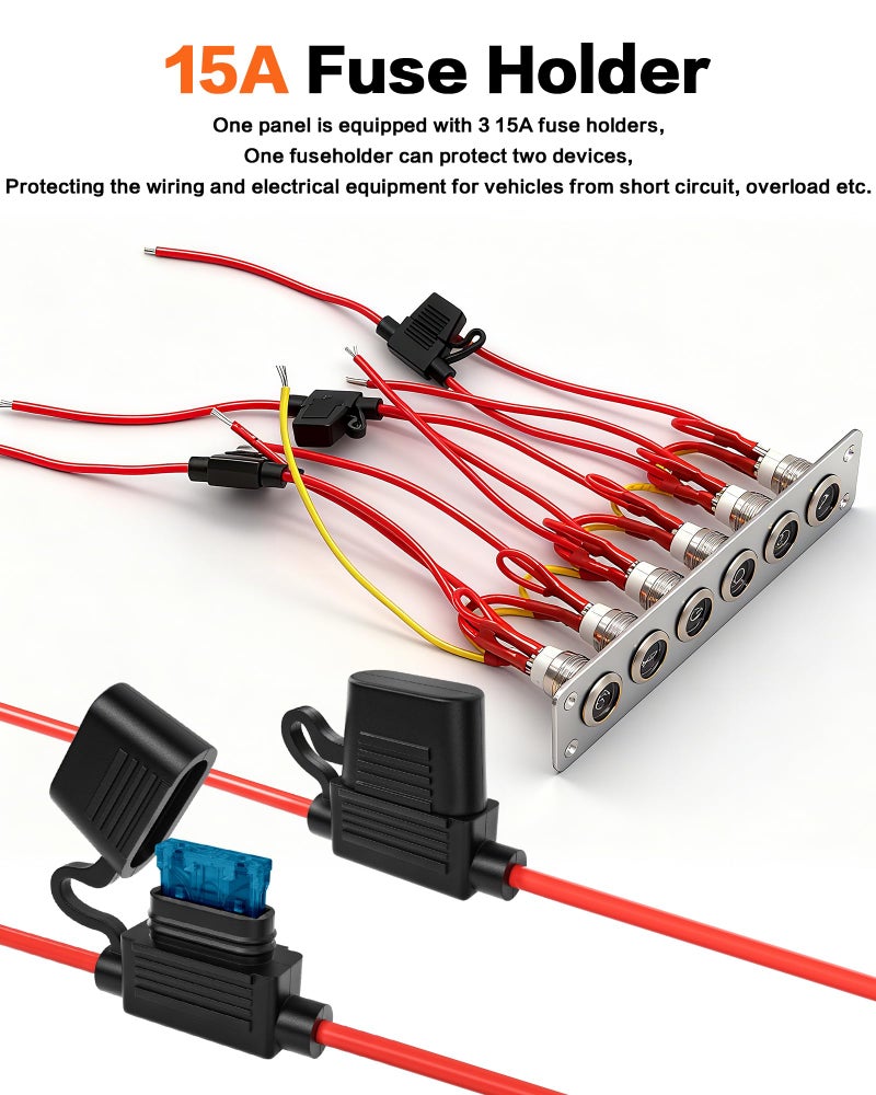 IZTOSS 6 Gang Aluminum Marine Rocker Switch Panel - Pre-Wired with Blue LED Indicator, 12-24 V Multi-Function Rocker Switch - Ideal for Marine motorhomes, Yachts - Image 3