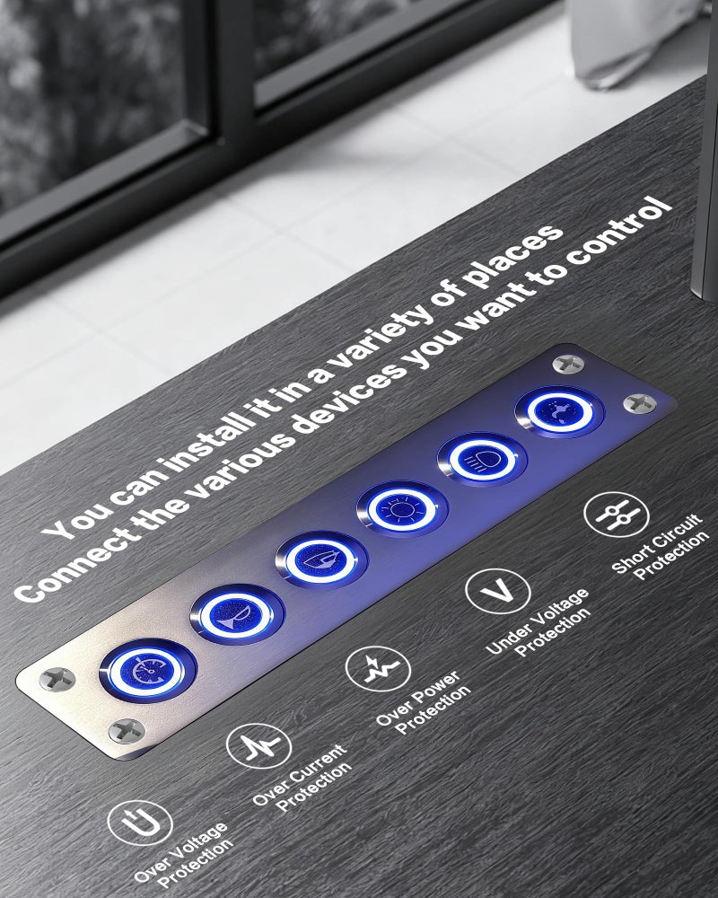 IZTOSS 6 Gang Aluminum Marine Rocker Switch Panel - Pre-Wired with Blue LED Indicator, 12-24 V Multi-Function Rocker Switch - Ideal for Marine motorhomes, Yachts - Image 5