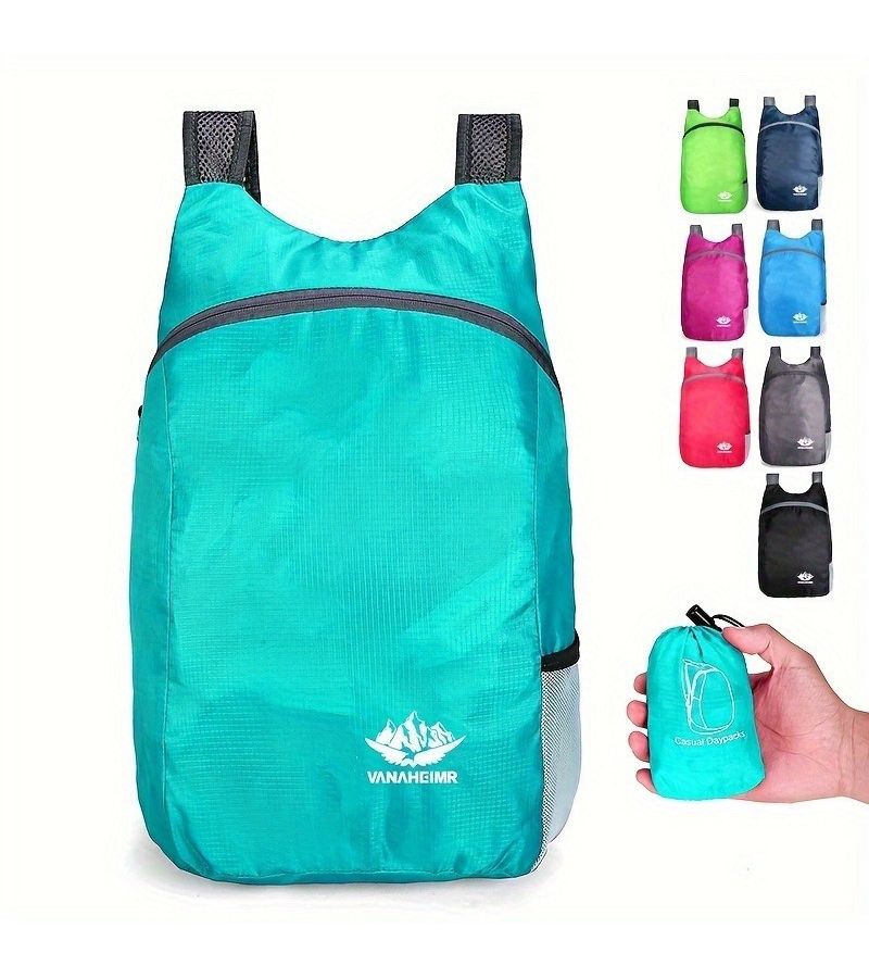 1pc Lightweight Backpack In Green Durable Comfortable Hiking Foldable Design Zipper Closure Unisex - Image 1