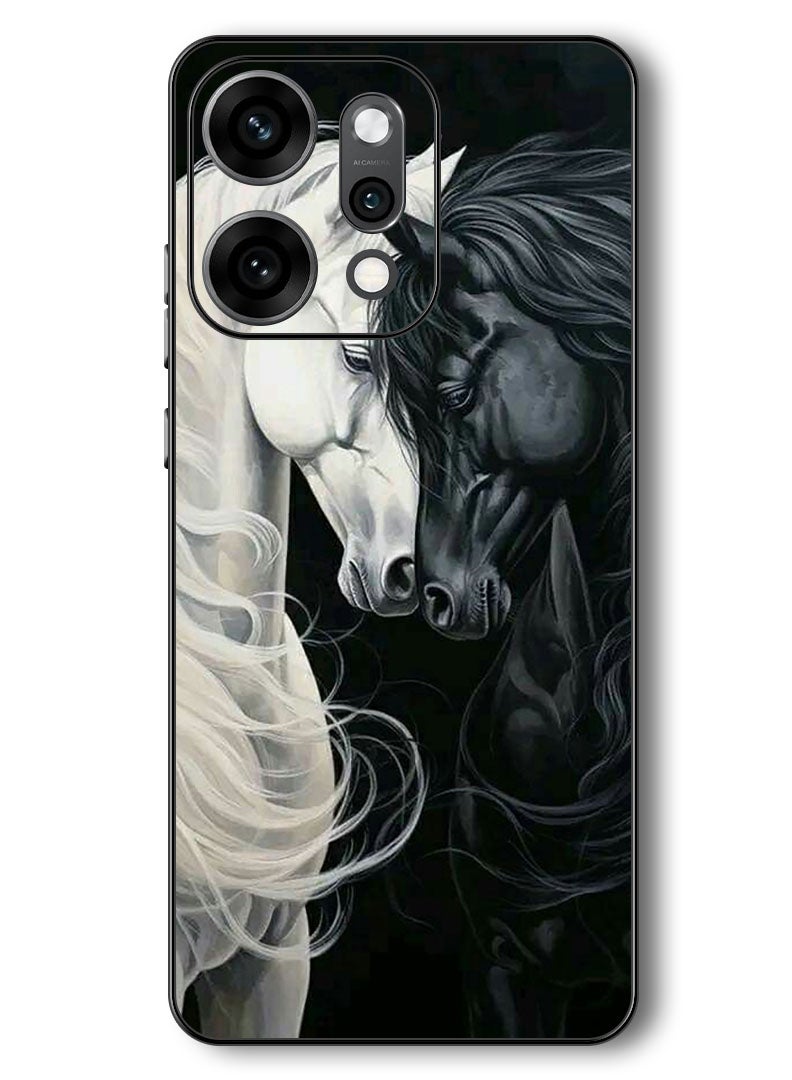 Theodor Case Compatible with Oppo Reno 14 Pro 6.83 Inch Protection Shockproof Bumper Cover Black and White Horse - Image 1