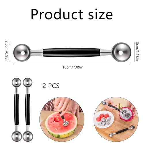 Zytiqt 2 Ice Cream Scoops, Stainless Steel Melon Baller and Fruit Scooper, Professional Kitchen Tool for Ice Cream, Fruit Carving, Cocktail Garnishing, 18cm Length, 3cm Diameter - Image 2