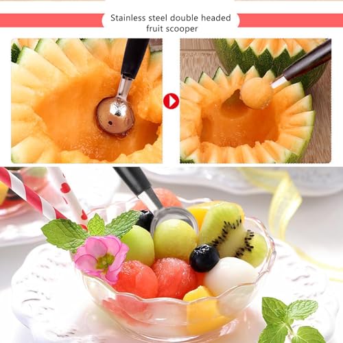 Zytiqt 2 Ice Cream Scoops, Stainless Steel Melon Baller and Fruit Scooper, Professional Kitchen Tool for Ice Cream, Fruit Carving, Cocktail Garnishing, 18cm Length, 3cm Diameter - Image 4