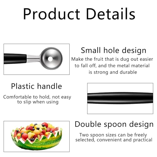 Zytiqt 2 Ice Cream Scoops, Stainless Steel Melon Baller and Fruit Scooper, Professional Kitchen Tool for Ice Cream, Fruit Carving, Cocktail Garnishing, 18cm Length, 3cm Diameter - Image 3