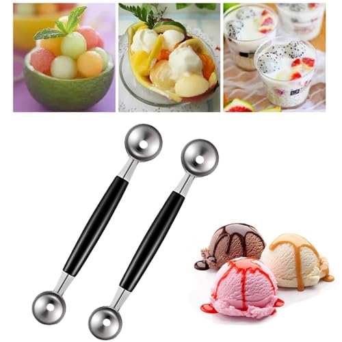 Zytiqt 2 Ice Cream Scoops, Stainless Steel Melon Baller and Fruit Scooper, Professional Kitchen Tool for Ice Cream, Fruit Carving, Cocktail Garnishing, 18cm Length, 3cm Diameter - Image 1