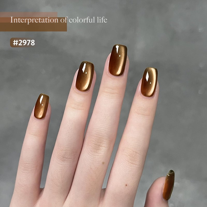 GAOY Jelly Brown Cat Eye Gel Nail Polish Set with Magnet for Glitter Holographic Cat Eye, Salon UV Gel Manicure and Nail Art DIY at Home, Sparkling Amber - Image 4