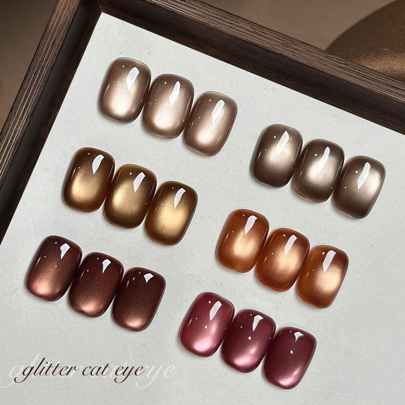 GAOY Jelly Brown Cat Eye Gel Nail Polish Set with Magnet for Glitter Holographic Cat Eye, Salon UV Gel Manicure and Nail Art DIY at Home, Sparkling Amber - Image 3