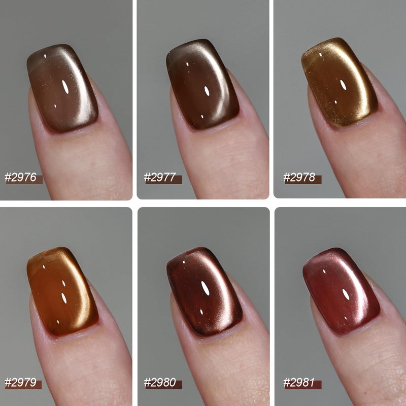 GAOY Jelly Brown Cat Eye Gel Nail Polish Set with Magnet for Glitter Holographic Cat Eye, Salon UV Gel Manicure and Nail Art DIY at Home, Sparkling Amber - Image 2