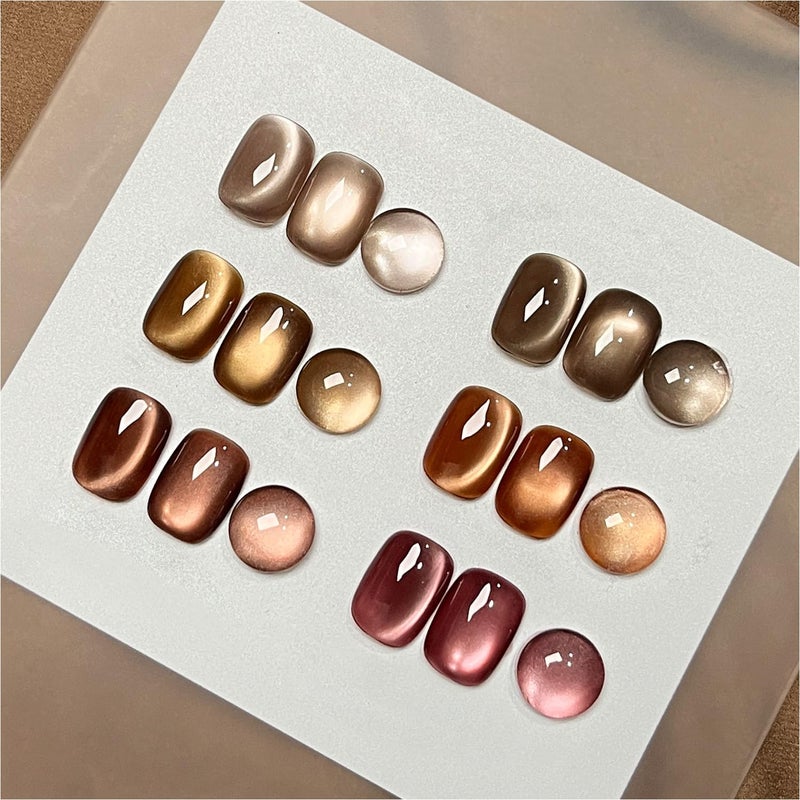 GAOY Jelly Brown Cat Eye Gel Nail Polish Set with Magnet for Glitter Holographic Cat Eye, Salon UV Gel Manicure and Nail Art DIY at Home, Sparkling Amber - Image 1