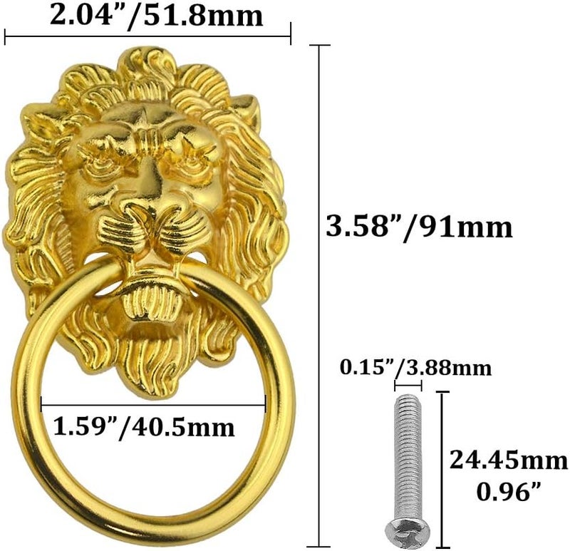 WMYCONGCONG WMYCONGCONG 12 PCS 204 x 358 Antique Lion Head Knobs Cabinet Pull Handle Zinc Alloy Drawer Ring Knobs with Screws for Drawer Dresser Wardrobe Cabinet Kitchen Cupboard Jewelry Box  - Image 2