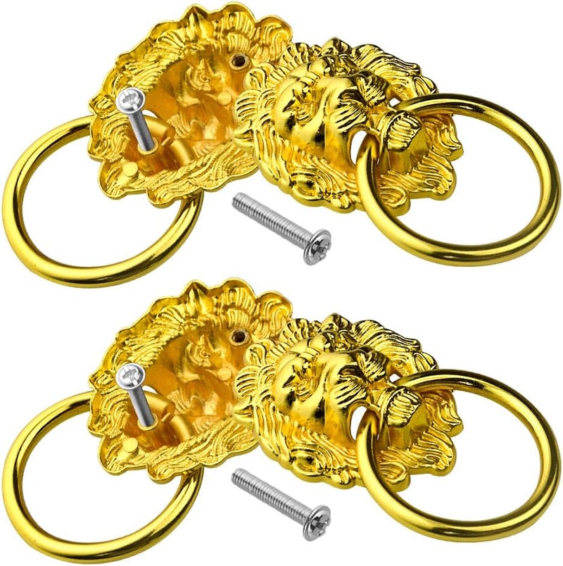 WMYCONGCONG WMYCONGCONG 12 PCS 204 x 358 Antique Lion Head Knobs Cabinet Pull Handle Zinc Alloy Drawer Ring Knobs with Screws for Drawer Dresser Wardrobe Cabinet Kitchen Cupboard Jewelry Box  - Image 4