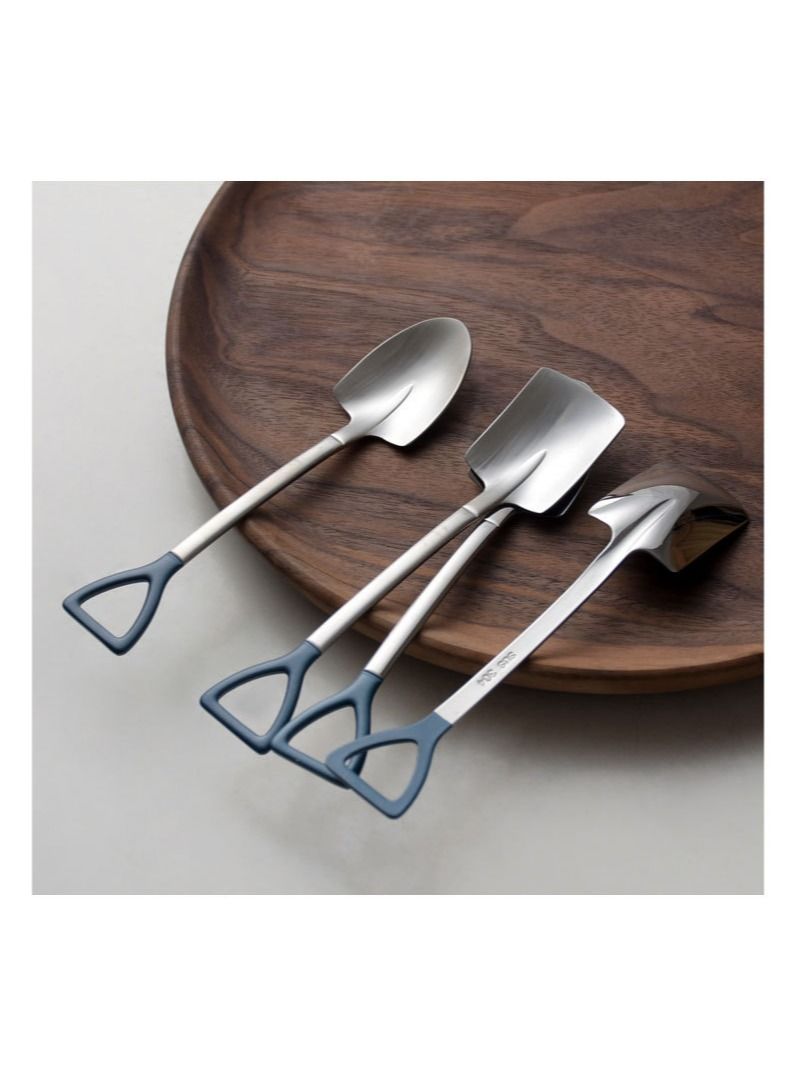 4 pcs Spoon Dessert Coffee Scoop Stainless Steel Iron Shovel Spoon Retro Round Head Spoon Kitchen Gadget Decoration Kitchen Bar Utensils - Image 1