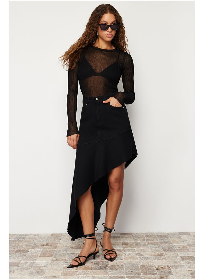 trendyol - Black Asymmetrical High Waist Maxi Denim Skirt TWOSS24ET00096 - Image 1